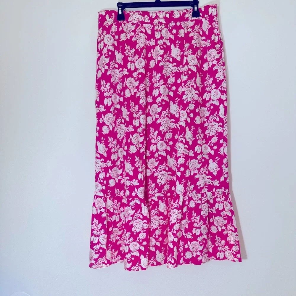 Anupa tiered 100% cotton pull on floral pink white midi skirt size XL NWT - Picture 4 of 14